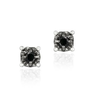 DB Designs Sterling Silver 1/8ct TDW Black Diamond Crown Stud Earrings