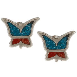 Southwest Moon Silvertone Turquoise and Synthetic Coral Butterfly