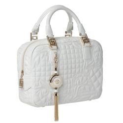 Versace Vantias Quilted White Leather Satchel Bag