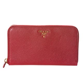 Prada Oro Red Saffiano Leather Zip around Wallet