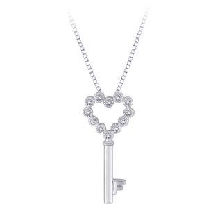 14k White Gold 1/10ct TDW Diamond Key to My Heart Necklace (J K, I2