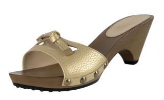Tods Gold Leather Slide Sandals