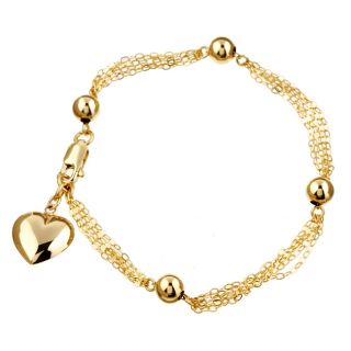 14k Yellow Gold Station with Puffed Heart Bracelet