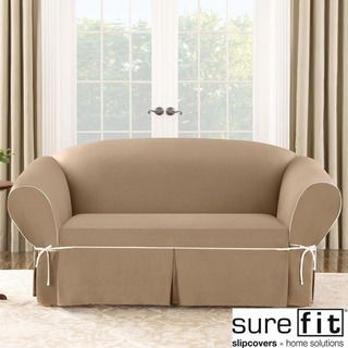 Sure Fit Contrast Cord Duck Cocoa Loveseat Slipcover