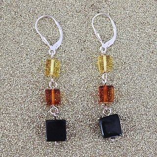 Sterling Silver Cognac/ Honey/ Lemon Amber Cubes Earrings (Lithuania