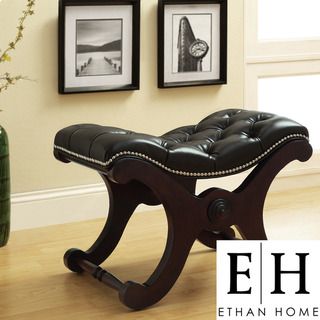 ETHAN HOME Imperial Dark Brown Bench with Nailhead Detail