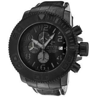 Invicta Mens Reserve Black Calfskin Leather Automatic Chrono Watch