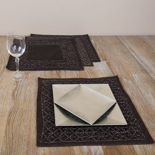 Hand beaded Square Chocolate Placemats (Set of 4)