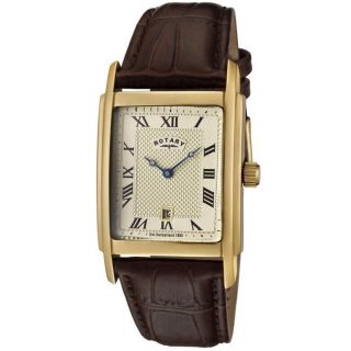Rotary Mens Champagne Textured Dial Brown Leather Watch