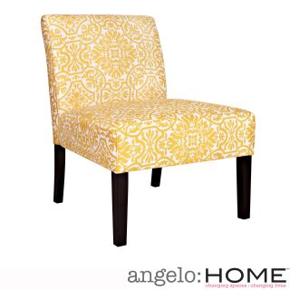 angeloHOME Bradstreet Damask Yellow/ Cream Armless Chair