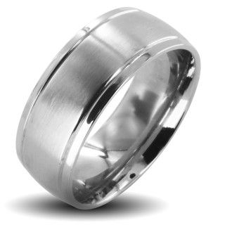 Stainless Steel Mens Brushed Center Wedding Band