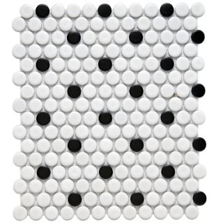 SomerTile 9.875x11.5 in Victorian Penny 3/4 in Matte White Black Dot