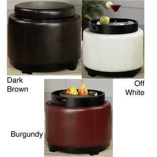 Abbyson Living Manhattan Bicast Leather Round Ottoman with Tray