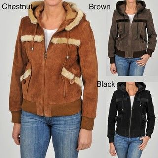 Knoles & Carter Womens Plus Size Suede Sherpa Hood Bomber Jacket