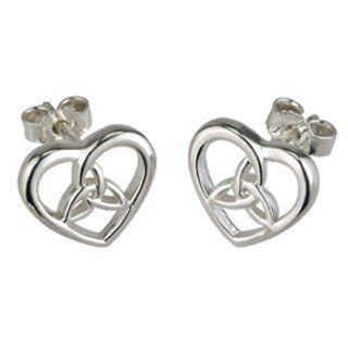 Sterling Silver Heart and Trinity Knot Stud Earrings Irish