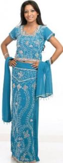 Exotic India Turquoise Blue Lehenga Choli with Beadwork
