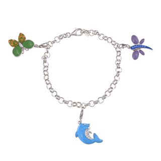Sterling Silver Butterfly/ Dolphin/ Dragonfly Charm Bracelet Today $