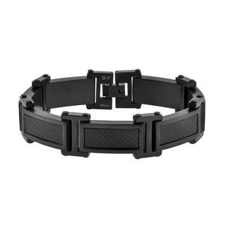 Black Ion plated Stainless Steel Carbon Fiber Link Bracelet