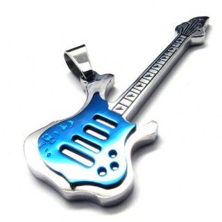 Stainless Steel Blue & Silver Guitar Design Pendant With Necklaces And