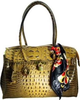 Vecceli Italy Alligator Skin Embossed Brown Handbag