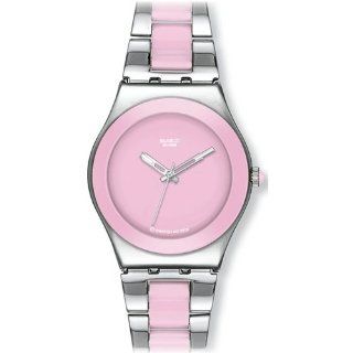 Swatch Womens Ceramic YLS167G Pink Ceramic Quartz Watch with Pink