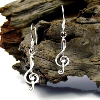 Sterling Silver Music Treble Clef Dangle Earrings (Thailand