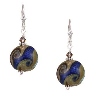Charming Life Sterling Silver Starry Night Blue Art Glass Earrings