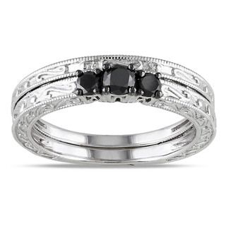 Miadora 10k White Gold 1/3ct TDW Black Diamond Bridal Ring Set