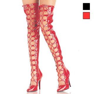 Womens 5 Inch Open Front Lace Up Thigh Boot (Red;12) Shoes