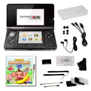 Nintendo 3DS Black Bundle with Super Monkey Ball and 20 Accessories