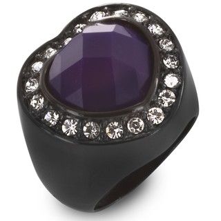 Hematite Finish Heart cut Amethyst Color and Clear CZ Ring