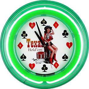Texas Holdem Neon Wall Clock Green