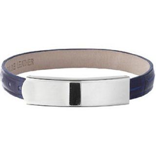 Amalfi Stainless Steel Dark Blue Leather ID Bracelet