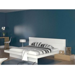 WOODAO Lit 160x200cm avec tête de lit en PVC Blanc   Achat / Vente