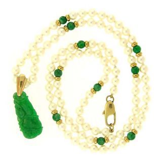Mason Kay 14k Gold Green Jadeite and Freshwater Pearl Necklace (4 mm