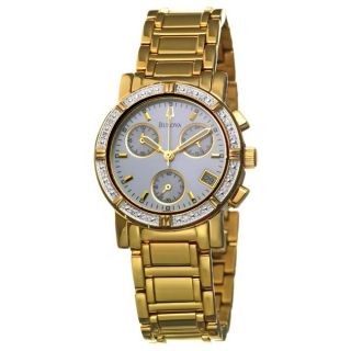 Bulova Womens Diamonds Goldplated Steel Chronograph Quartz Watch