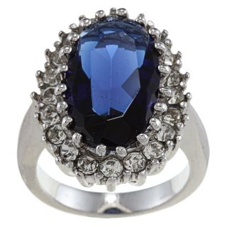 City Style Silvertone Blue and Clear Crystal Oval Diana Ring