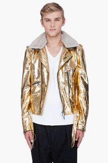John Galliano Metallic Gold Leather Jacket for men