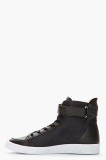 SLVR Black High top Textile And Leather Cupsole Sneakers for men