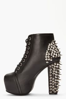 Jeffrey Campbell Black Leather Spiked Lita Boots for women