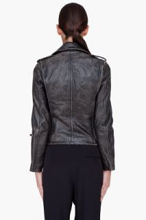 R13 Faded Black Leather Moto Jacket for women