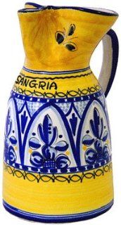 Ceramic Sangria Pitcher from Spain. Fiesta Yellow Pattern