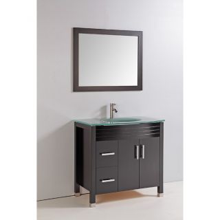 Tempered Glass Top 36 inch Single Sink Bathroom Vanity with Mirror and