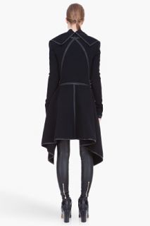 Gareth Pugh Black Leather trimmed Draped Collar Wool Coat for women