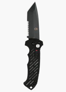 Gerber 06 Push Button Spring Loaded G 10, Tanto, Serrated
