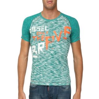 DIESEL T Shirt Homme Vert, blanc et orange   Achat / Vente T SHIRT
