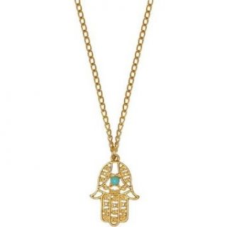 Filigree Hamsa Necklace with Turquoise Epoxy In Gold with