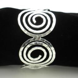 Silver Hammered Spirals Overlay Cuff Bracelet (Mexico)