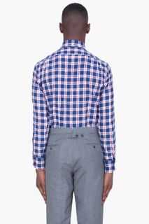 Thom Browne Navy Checkered Flannel Shirt for men