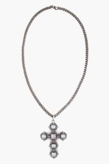 Lanvin Grey Pearl Cross Necklace for women